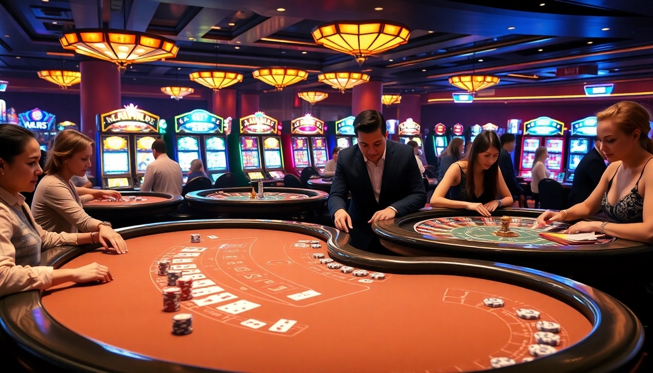Experience the excitement of BEM88 at the casino with luxurious tables and vibrant gaming action.