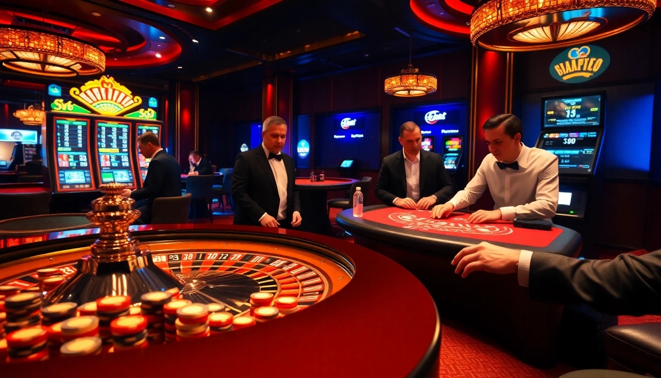 Betting excitement at a casino featuring sv 388 roulette and poker activities.