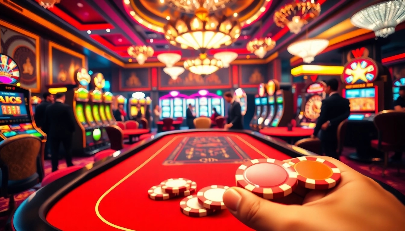 Casino gaming experience showcasing Kjc solutions' excitement with poker, chips, and roulette.