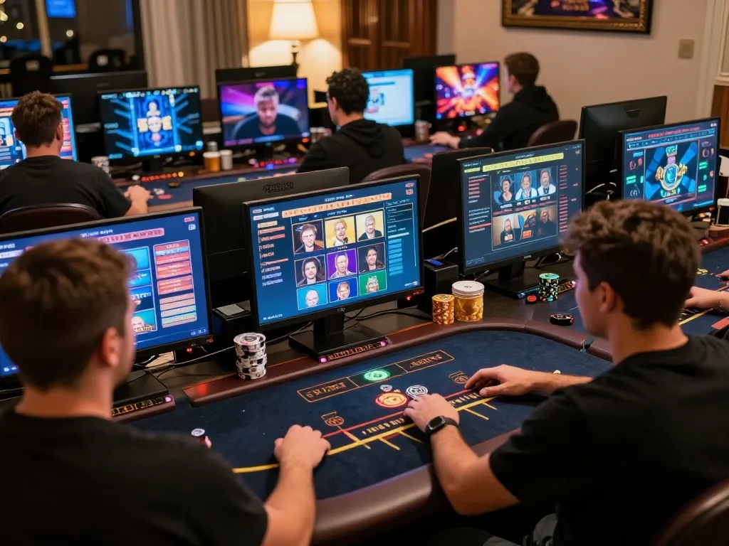 Player engaging in online casino games on tablet, showcasing non gamstop options in a cozy home setting