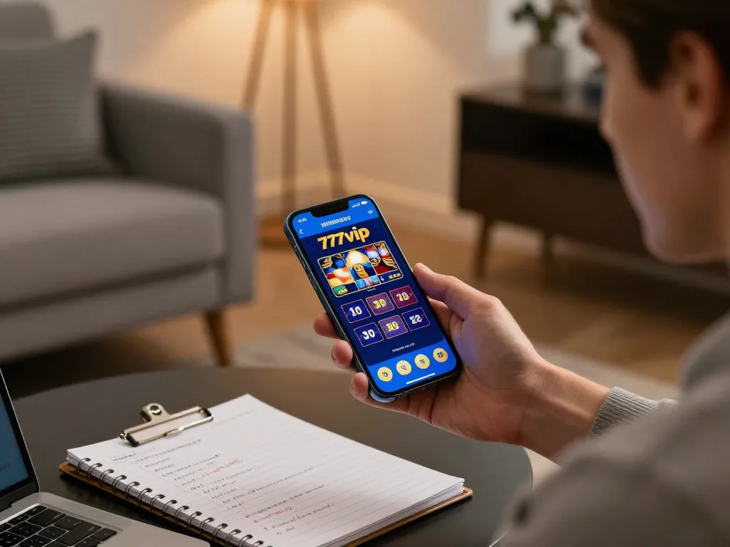 Engaging with 777vip mobile app while strategizing betting options in a cozy home setup.