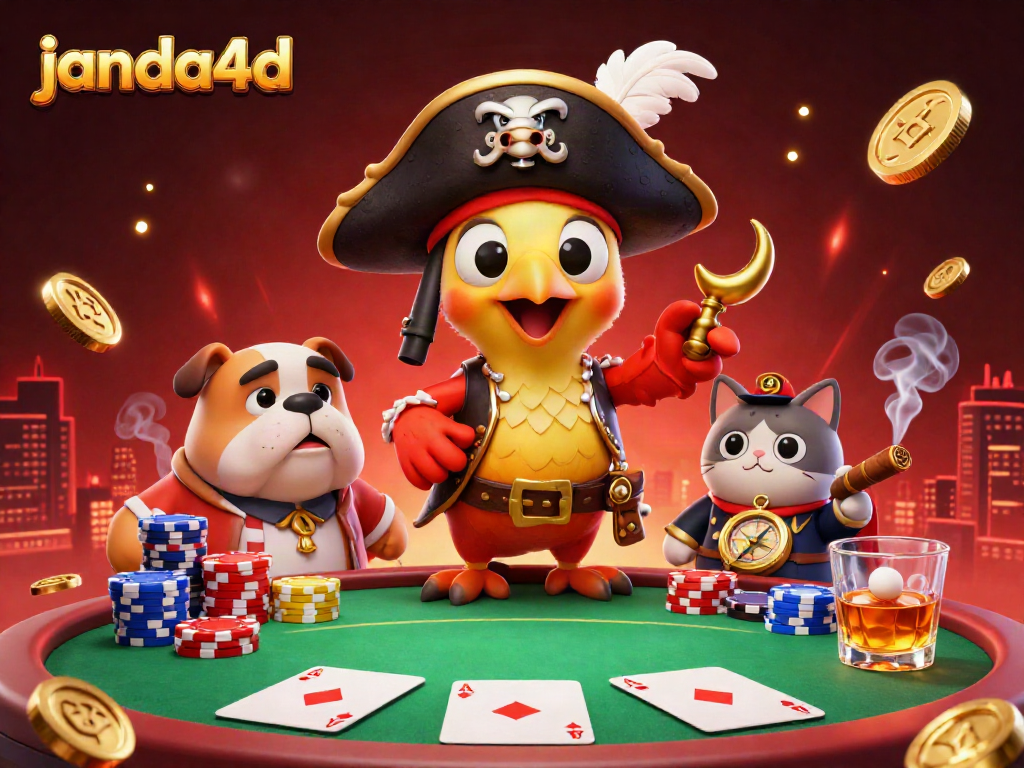 Permainan poker dengan janda4d dan karakter animasi menarik seperti kapten bajak laut, bulldog, dan kucing navigator.