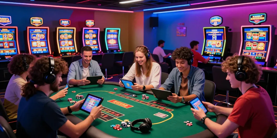 Players enjoying exciting games at credit card casinos in a vibrant, lively online gaming environment.