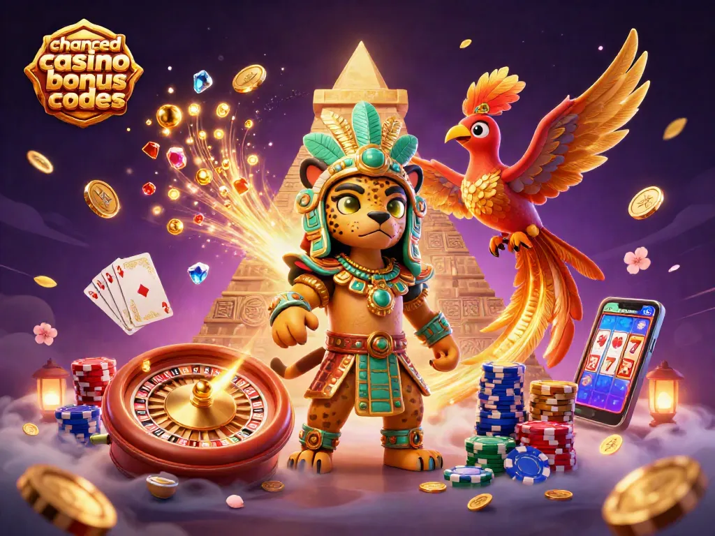 Experience winning with chanced casino bonus codes amidst vibrant casino elements and rich visuals.