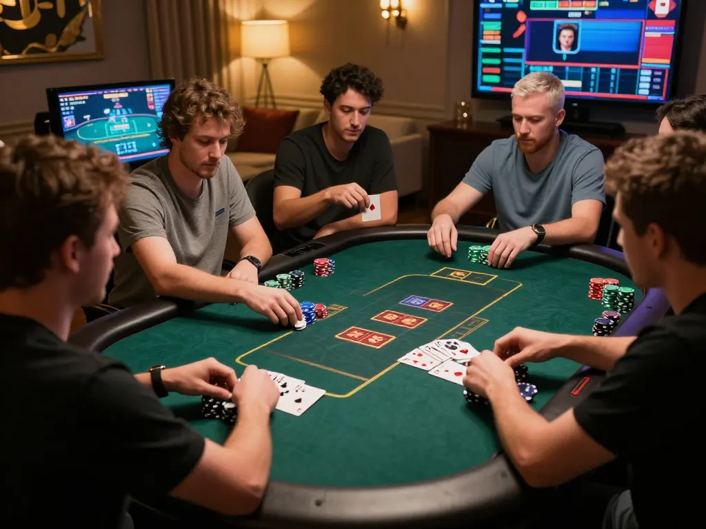 Players at NK88 enjoying an online poker game, showcasing spirited gameplay and engaging graphics