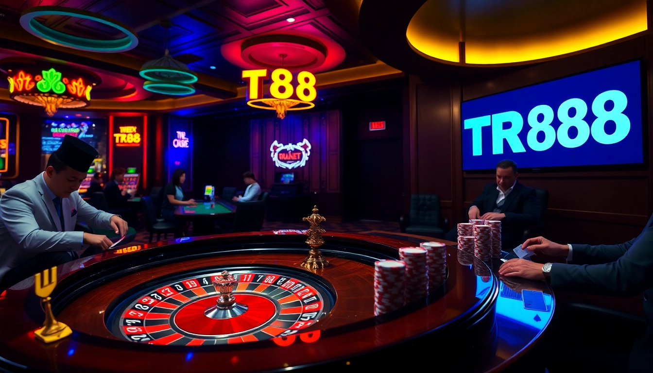 Experience the thrill of TR88 at a high-stakes casino with vibrant gaming tables.