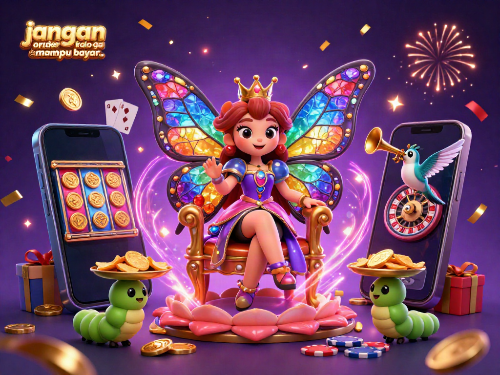 Engage in gaming excitement with "jangan order kalo ga mampu bayar.." as a vibrant 3D casino scene unfolds with colorful gaming elements.
