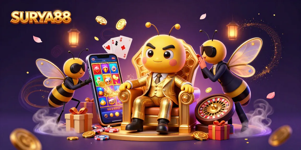 SURYA88 invites players to enjoy vibrant slot games in a magical casino scene.
