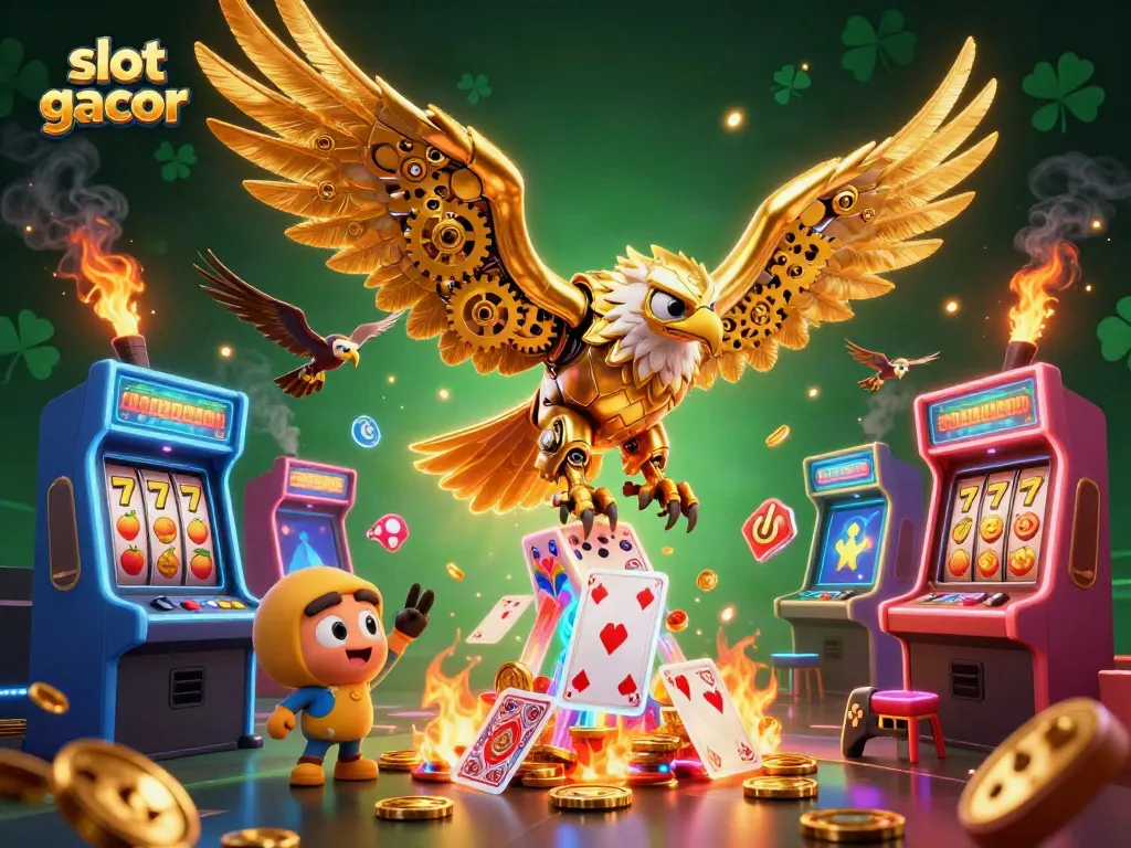 Engaging slot gacor scene featuring a dynamic golden eagle amidst vibrant casino elements.