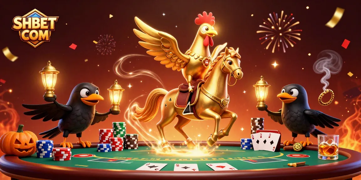 Engage with luxurious gambling excitement at SHBET COM featuring golden rooster in a vibrant casino scene.