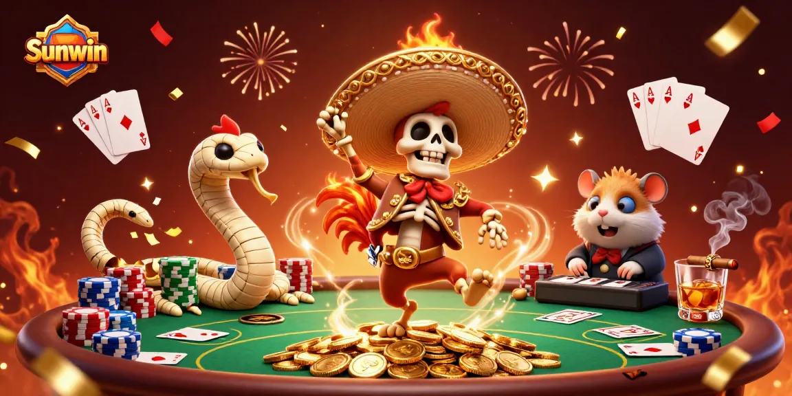 Experience the thrill of Sunwin with a vibrant 3D scene showcasing lively casino action and winning moments.