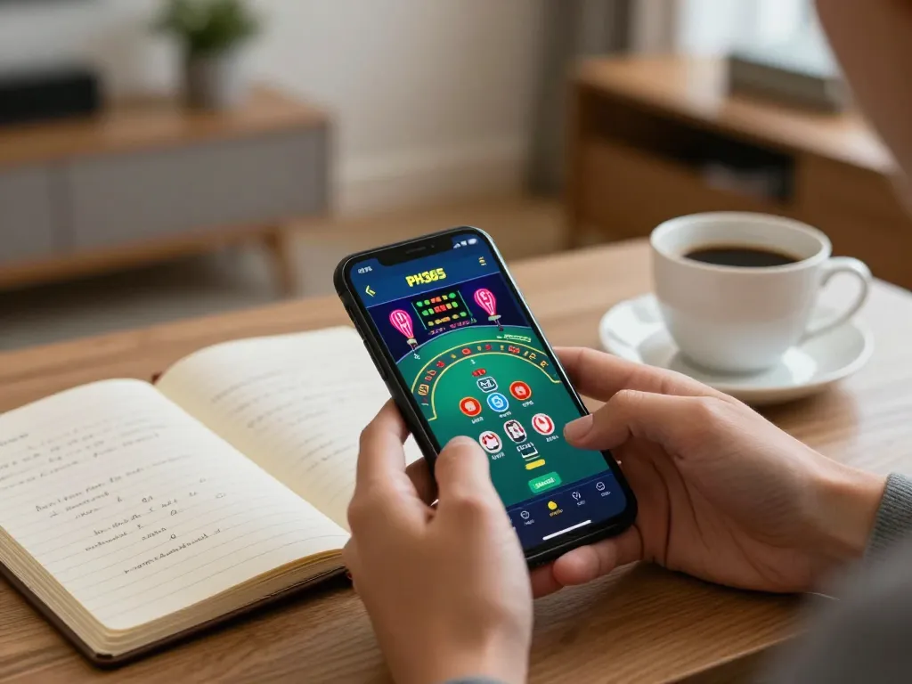 Playing live dealer games on PH365.cx mobile app in a cozy home setup