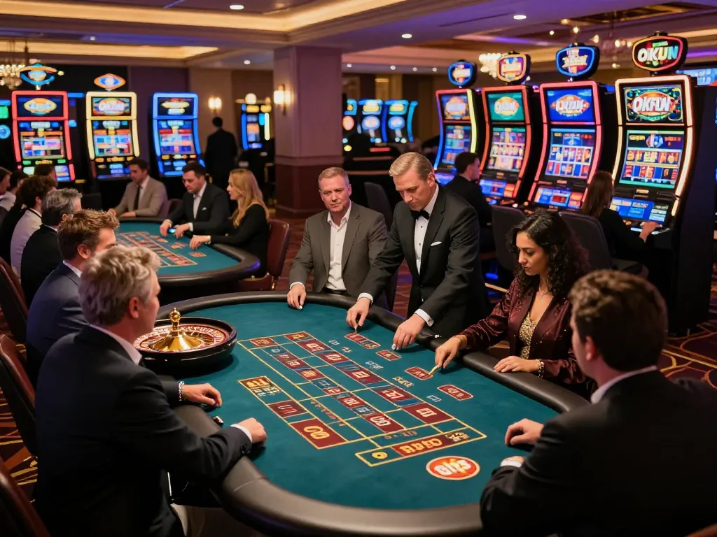 Excited players engaging in gameplay at OKFUN casino, showcasing the vibrant atmosphere.