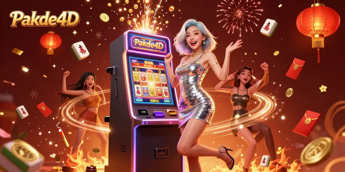 Pakde4D player celebrating a jackpot win at a vibrant slot machine surrounded by dynamic casino elements.