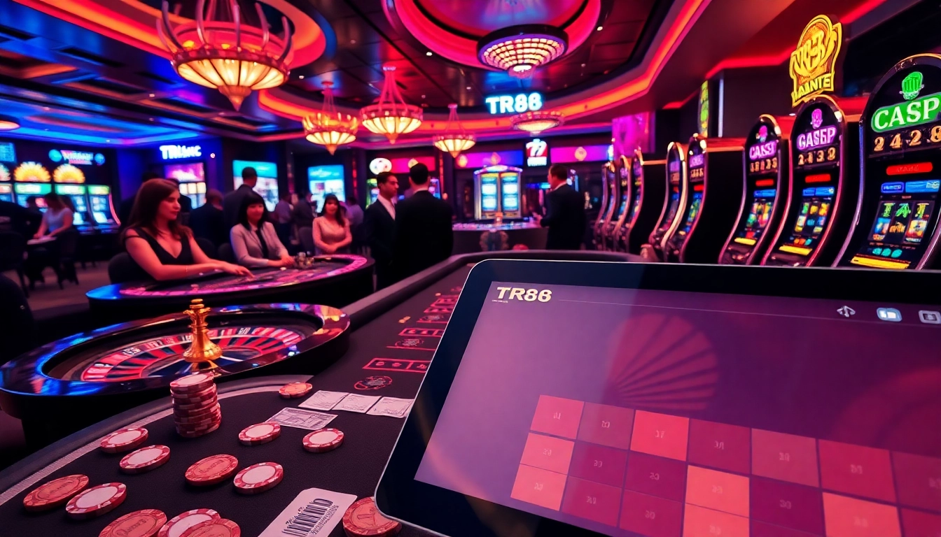 TR88 players thrill at a roulette table amidst vibrant casino lights and gaming excitement.