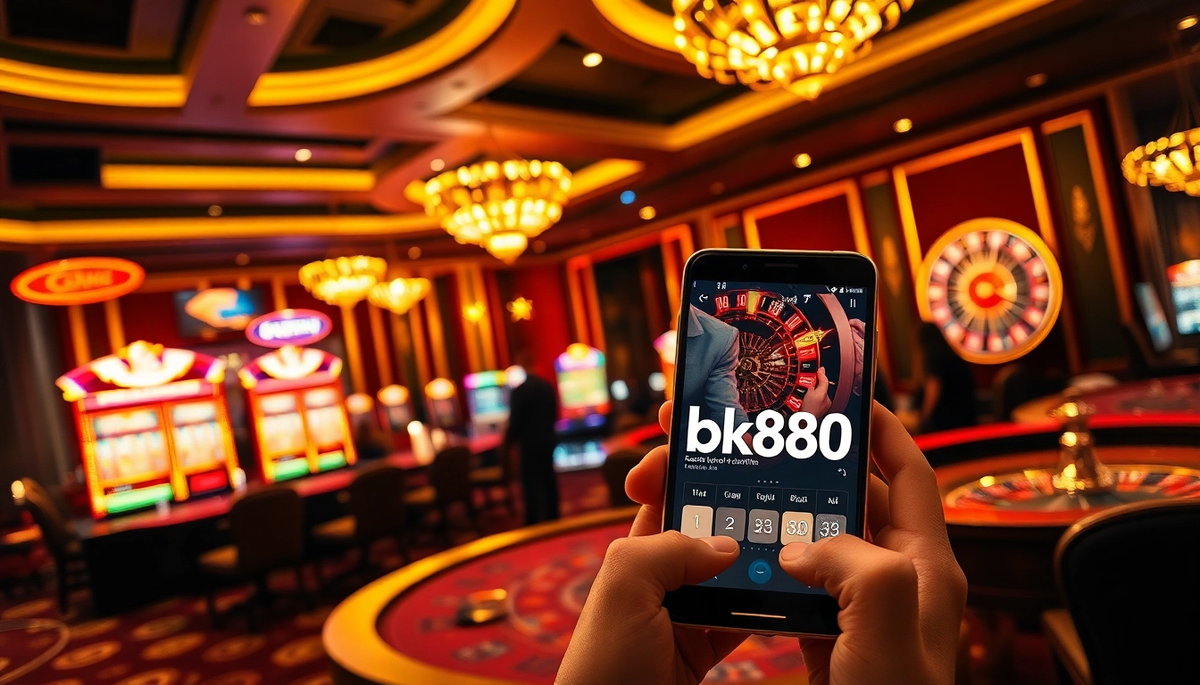 Engaged players enjoying a thrilling bk888 casino experience at vibrant poker and slot machines.