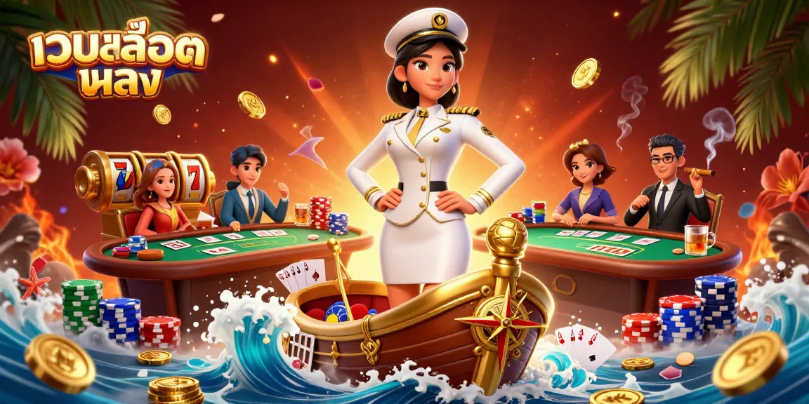 Experience thrilling action with เว็บสล็อตตรง, showcasing a glamorous Asian woman with poker elements in a vibrant casino scene.