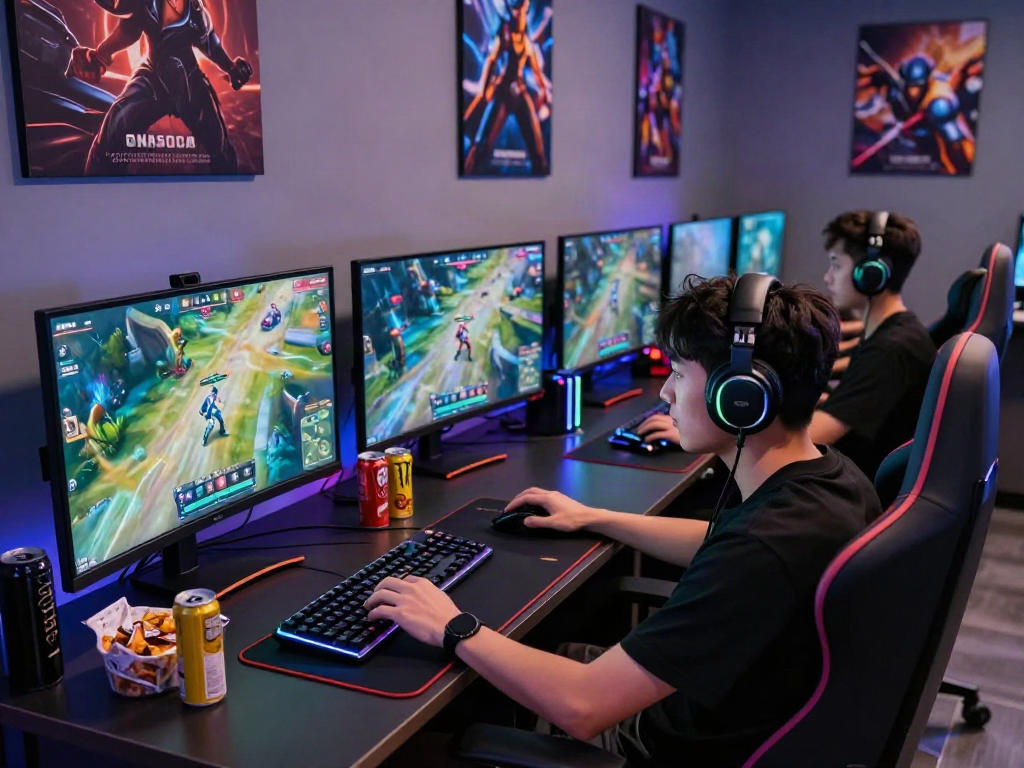 A80 gaming setup with gamer in modern lounge immersed in vibrant multiplayer action.