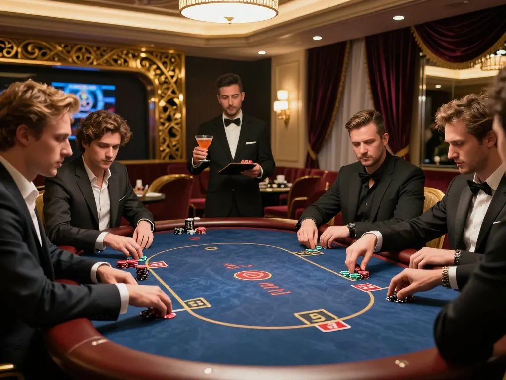 Exciting poker action at MM88.blog's luxury gaming suite, showcasing players in an intense game.