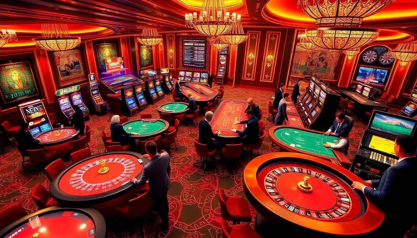 New88 players enjoying a luxurious virtual casino experience with poker, roulette, and slots.
