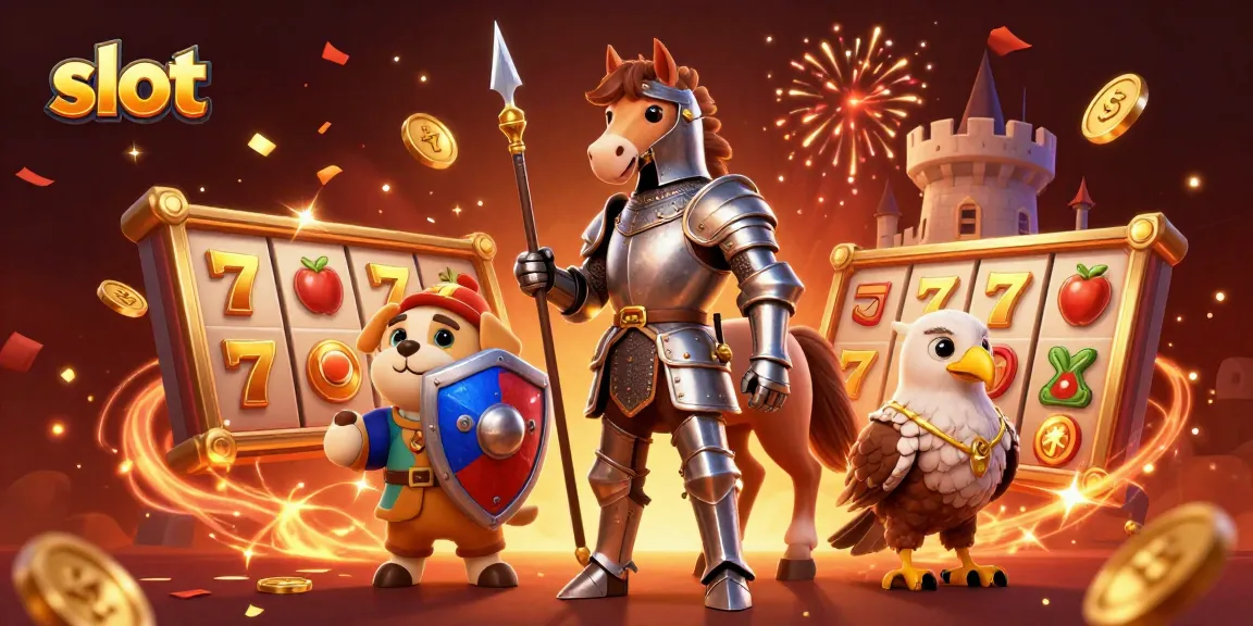 Spin the slot with luck in this vibrant casino-themed illustration featuring medieval characters.