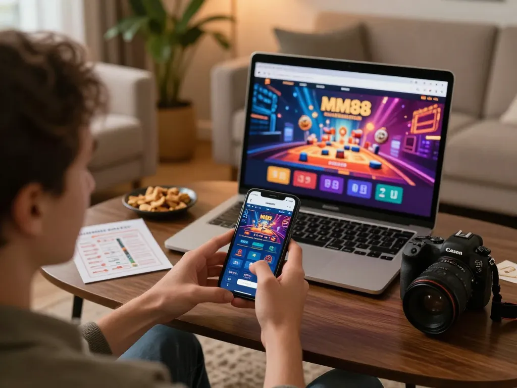 Engaging gameplay on MM88 app in a cozy setting illustrates trang chủ mm88 for interactive online gaming experience