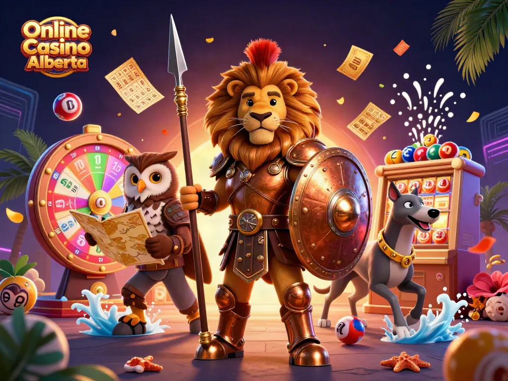 Experience thrills at Online Casino Alberta with vibrant casino-themed 3D illustration.