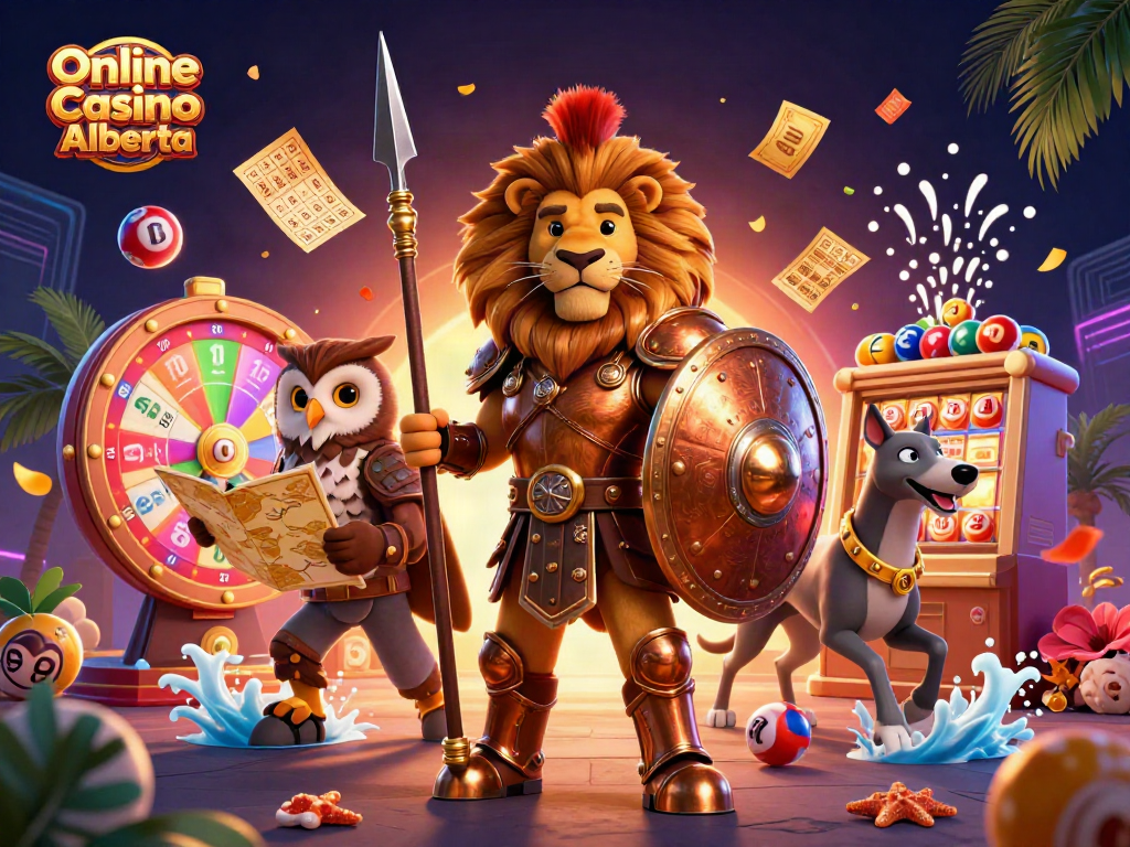 Experience thrills at Online Casino Alberta with vibrant casino-themed 3D illustration.