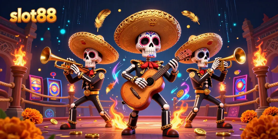 Putar slot88 dengan bintang mariachi di arena penuh harta berkilauan.