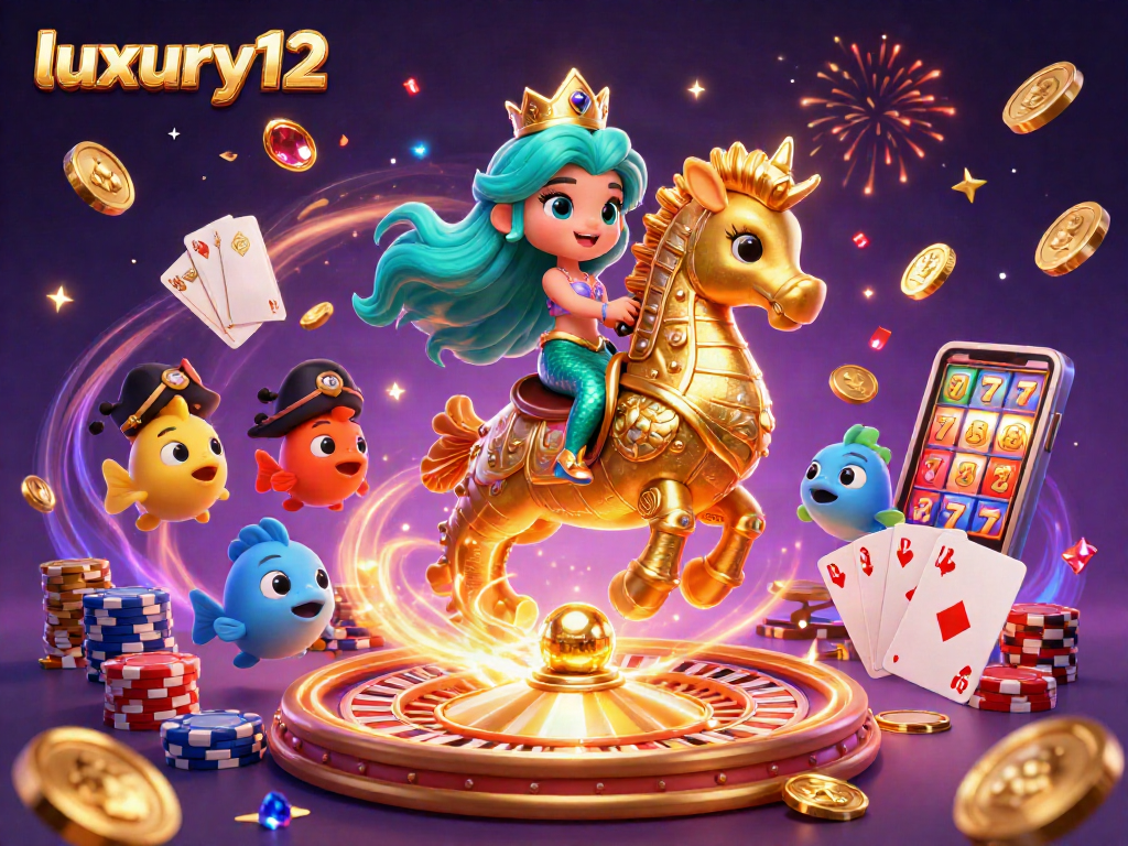 Gambarkan keseruan bermain game slot luxury12 dengan putaran menguntungkan dan simbol keberuntungan yang bersinar.
