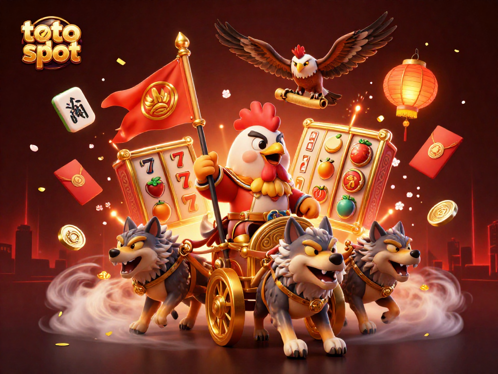 Experience exciting toto slot gameplay with a 3D warlord character and dynamic casino elements.