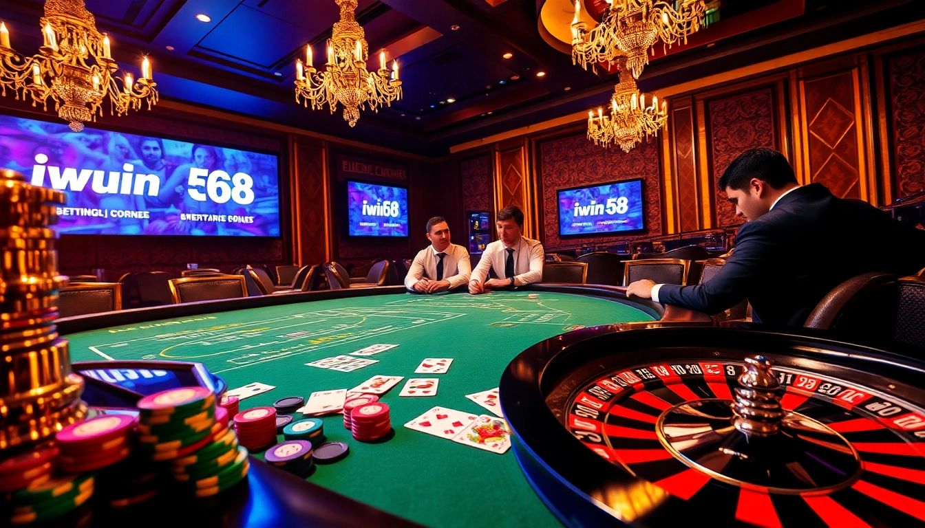 Experience the thrill of high-stakes poker at iwin 68 casino with vibrant colors and luxurious ambiance.