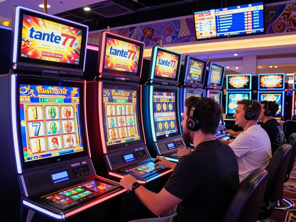Exciting virtual gaming experience with tante77 slot machines and engaged players.