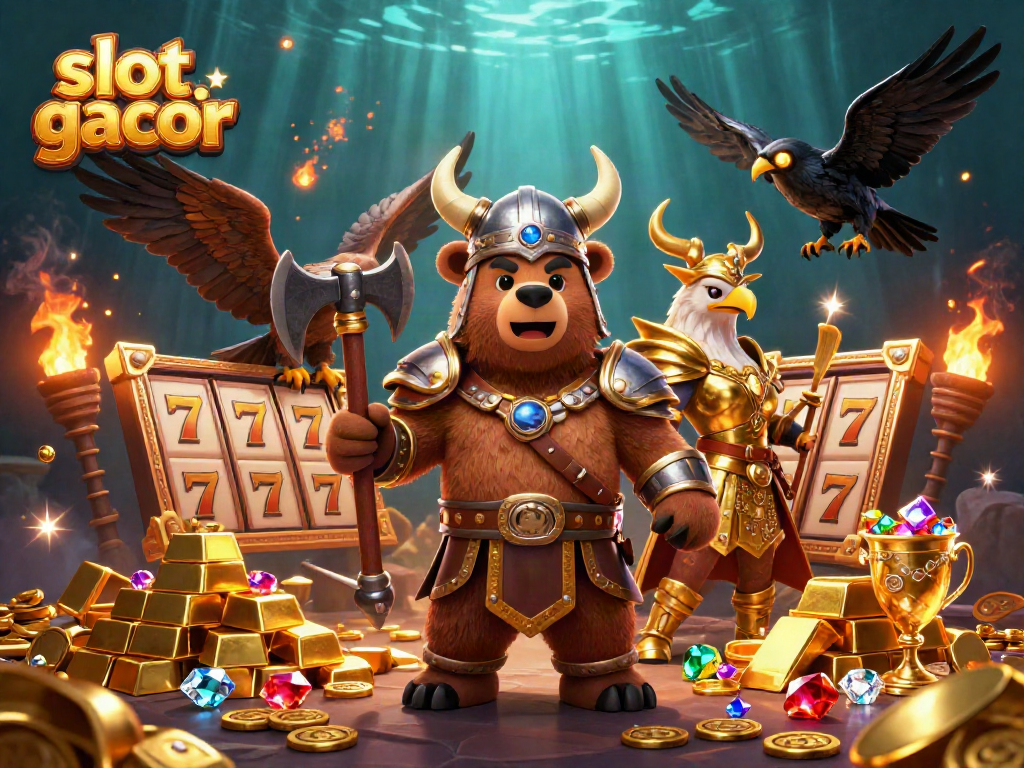 Kemenangan menarik di mesin slot gacor, menampilkan beruang Viking dan elang Valhalla dalam pencarian harta karun