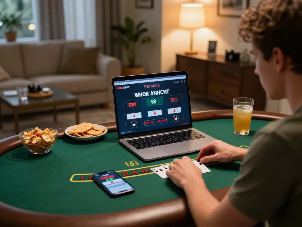 Engaged player enjoying live dealer blackjack at home with 123B gaming setup.