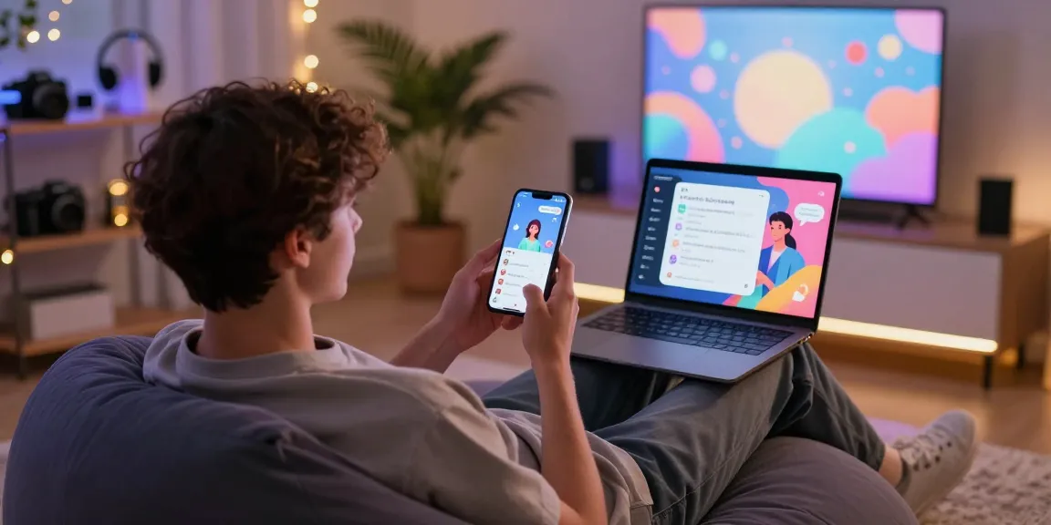 Engaging user interacting with an NSFW AI chat on mobile in a cozy room.