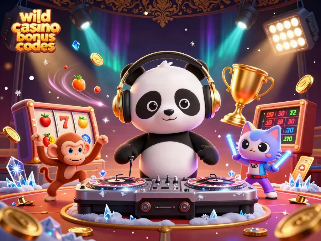 Experience wild casino bonus codes in a vibrant scene with animated characters and dynamic casino elements.
