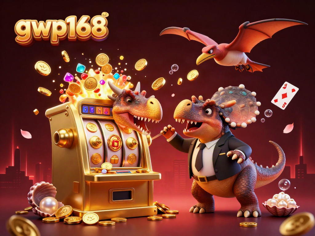 Melihat gwp168 saat pachycephalosaurus memukul mesin slot emas dan koin terbang.