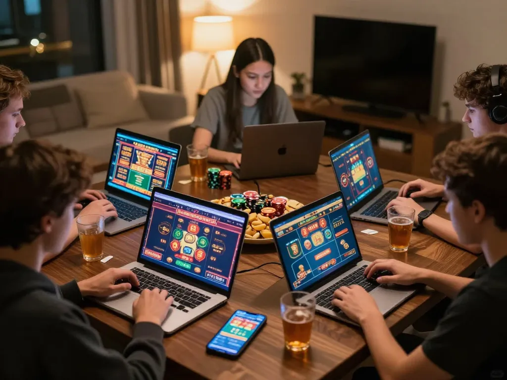 Players engaging in Bbet online casino games on laptops, showcasing an inviting gaming atmosphere.
