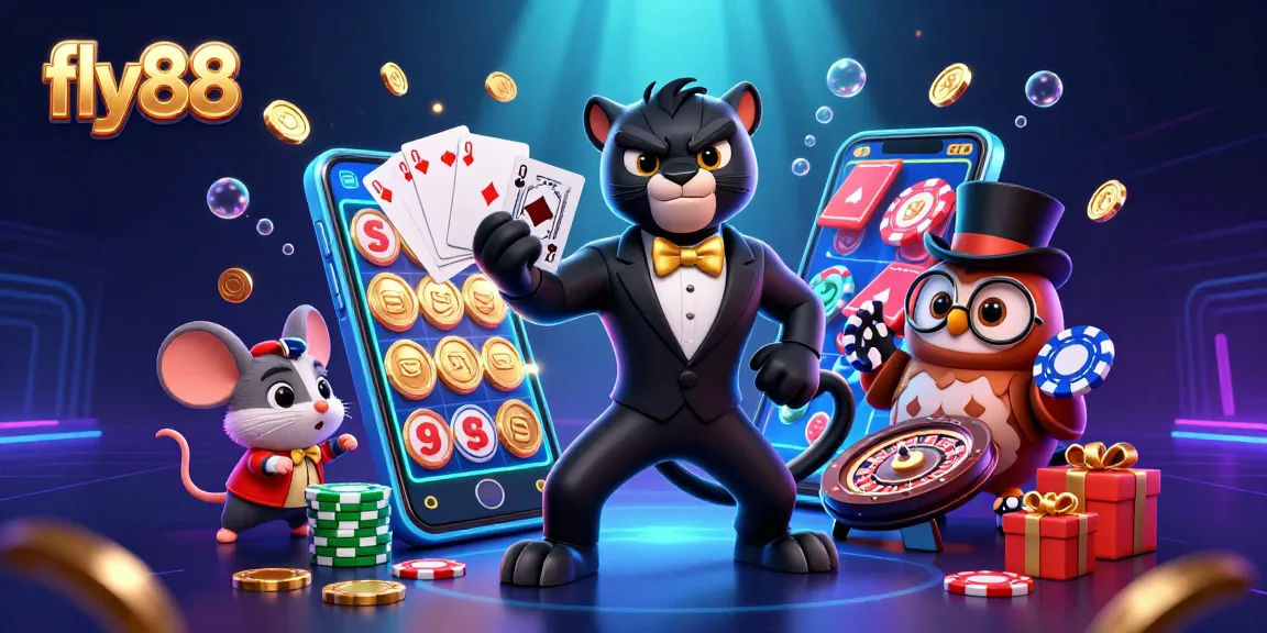 Experience thrilling gameplay at fly88 with 3D characters and vibrant slots and poker elements.