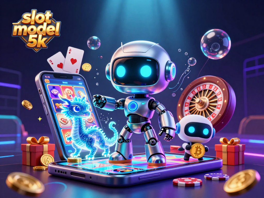 Engage with slot modal 5k in this vibrant 3D casino scene showcasing dynamic game elements and characters.