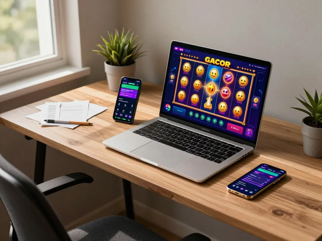 Engaging slot gacor game in action on a sleek laptop during an exciting online gaming session.