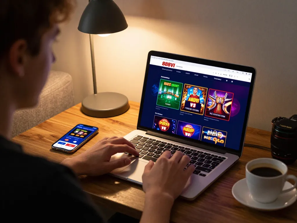 Engaging user exploring the 888VI Homepage for online poker strategies and gaming insights.