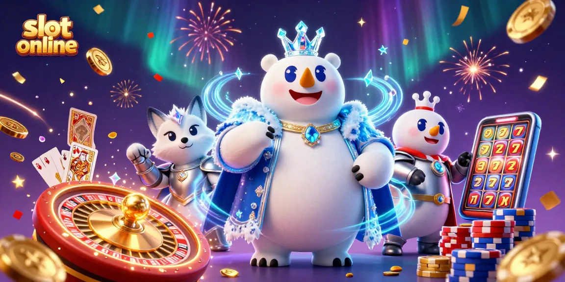Slot online dengan tema kasino 3D yang memukau, menampilkan karakter beruang kutub dan rubah salju.