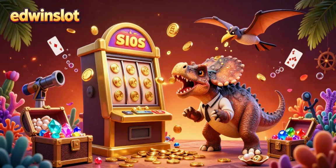 Experience edwinslot's vibrant casino win with dinosaurs in a dynamic jackpot scene.