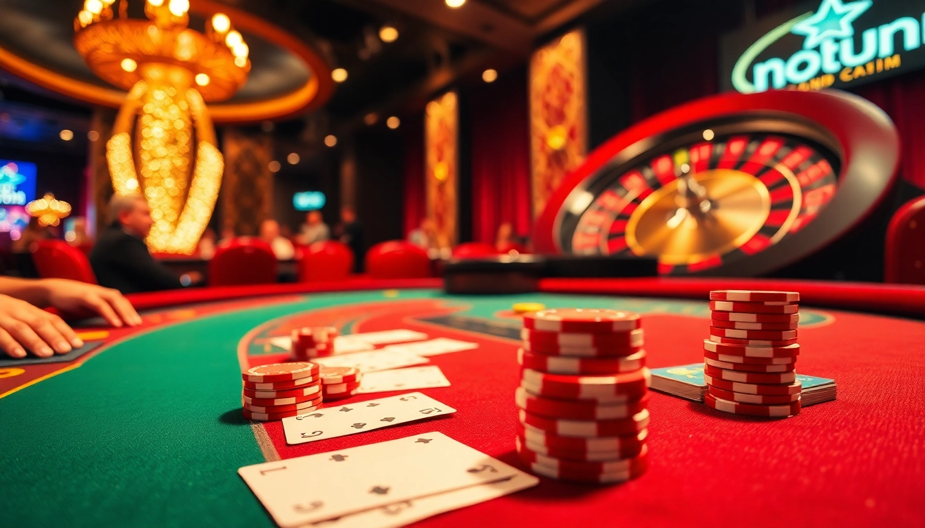 Nohu90 com casino players enjoying blackjack at an elegant table with chips and cards.