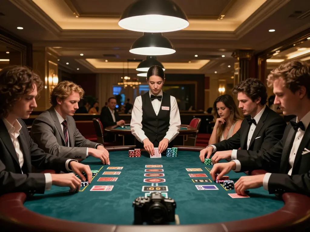 Players strategizing in a high-stakes blackjack game at lucky88 casino, capturing the excitement and tension.