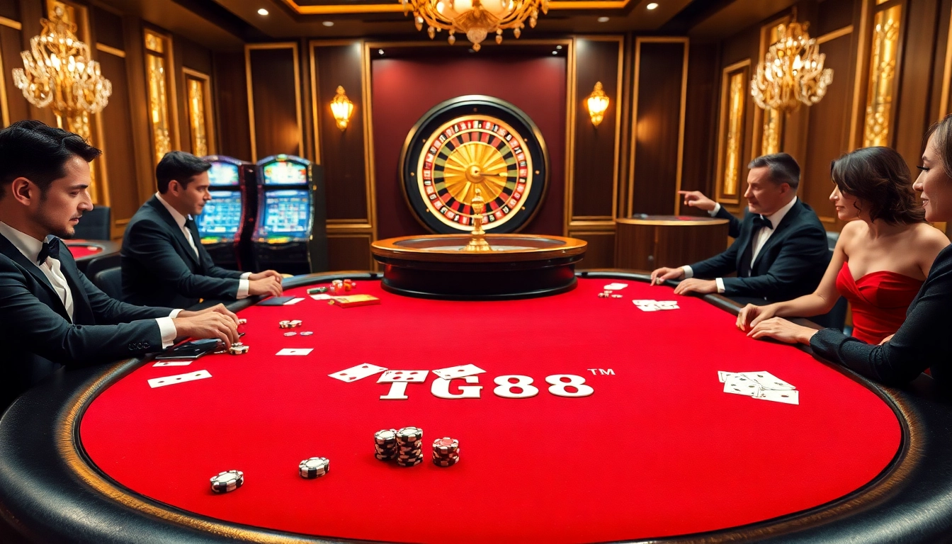 Players strategizing at a Blackjack table with TG88 chips, enhancing their casino experience.