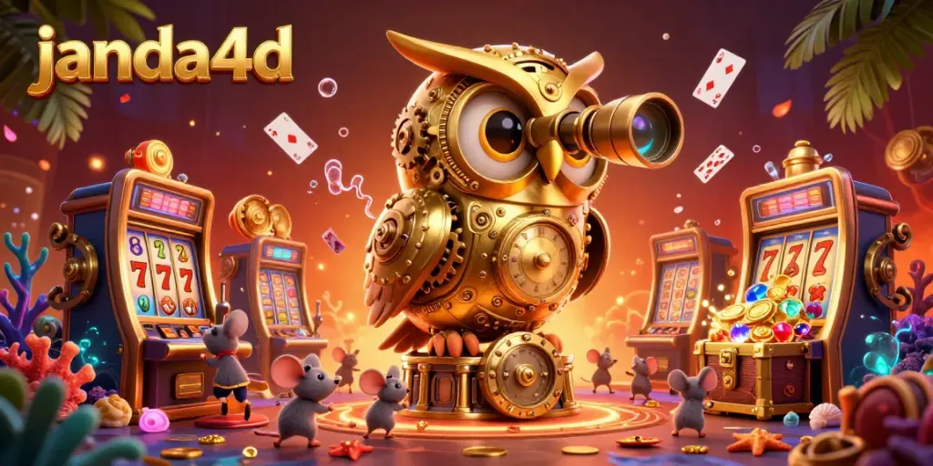 Permainan menangkan jackpot di janda4d dengan pemandangan kasino digital yang meriah.