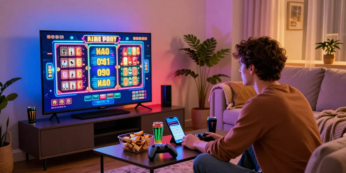 Player at home using credit cards for online casino gaming at https://thebls.org.uk with vibrant LED lights and digital wallet open.